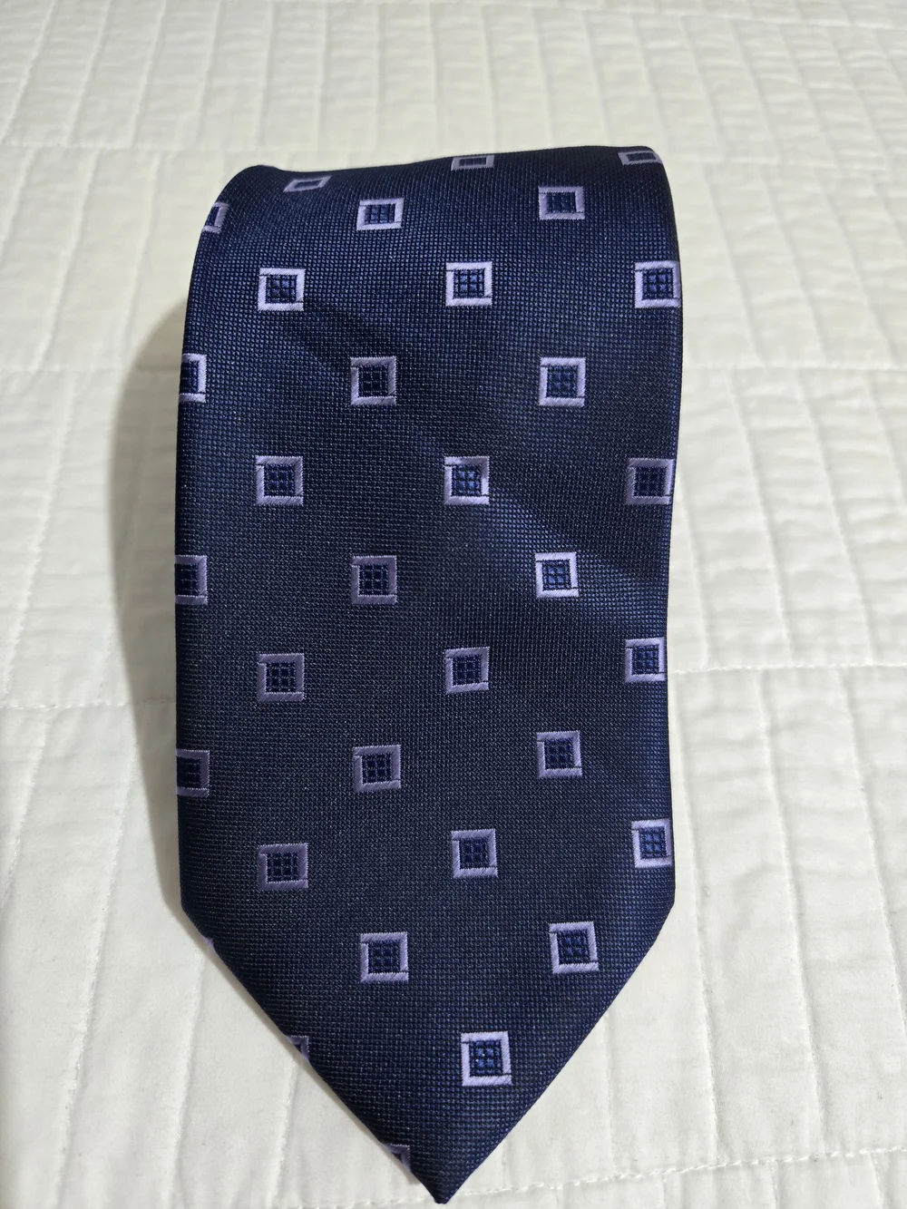 Classic Navy Blue Geometric Silk Tie - Men Accessories